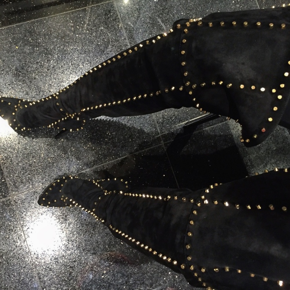 SOLD!!! Jennifer Lee Gold Studded Boots - Picture 2 of 2